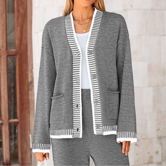 PrettyGarden Sweaters - PrettyGarden Long Sleeve Relaxed Fit Gray Knit Cardigan Button Up Sweater Preppy